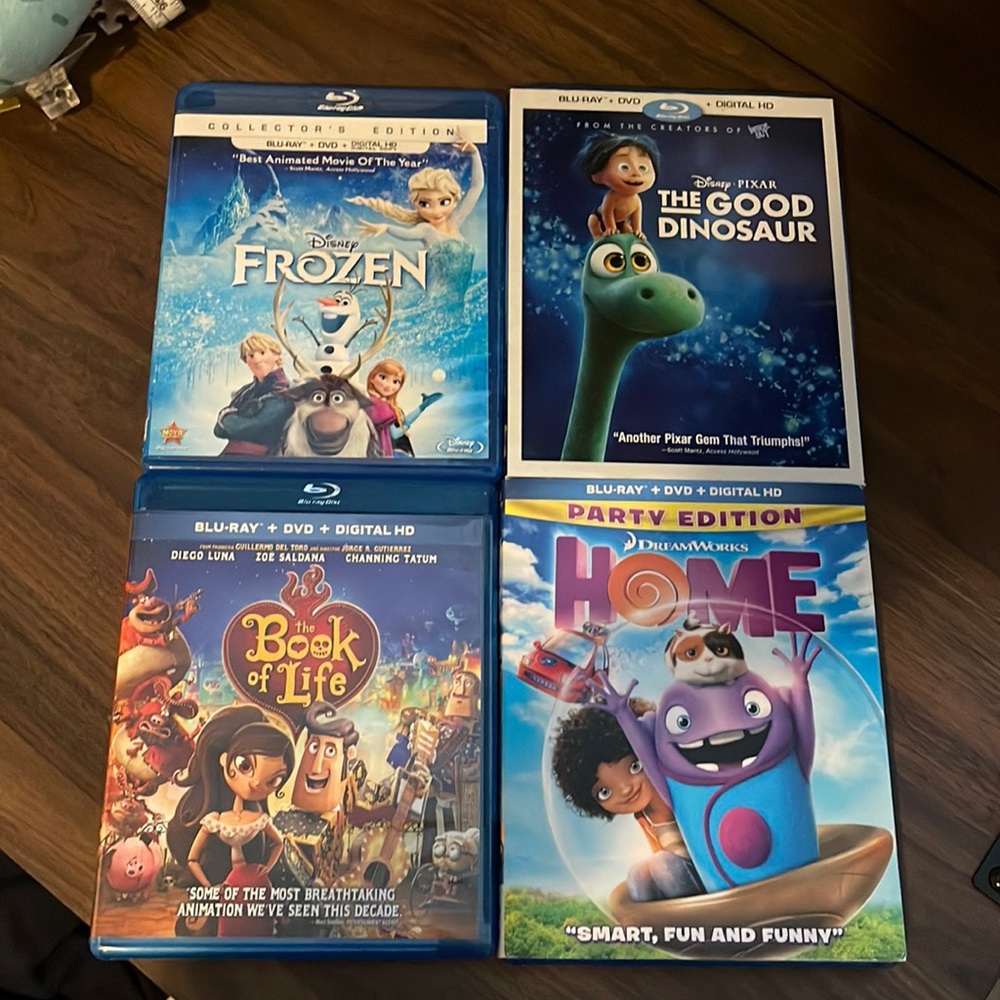 Disney movies- Frozen/The Good Dinosaur/Home/The Book of Life